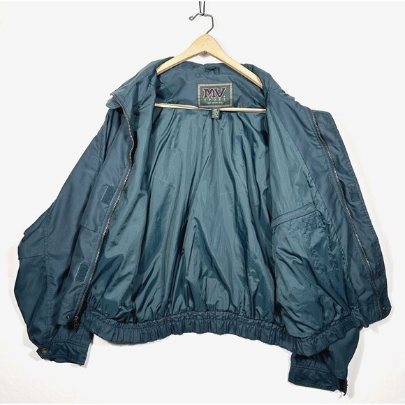 Vtg 90s MV Sport American Road Line Windbreaker Jacket Men Large Green Hooded - Picture 2 of 13
